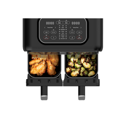 Evvoli Air Fryer with 9 Preset Programs, Dual Basket Design, Transparent Window | 2400W | 9L